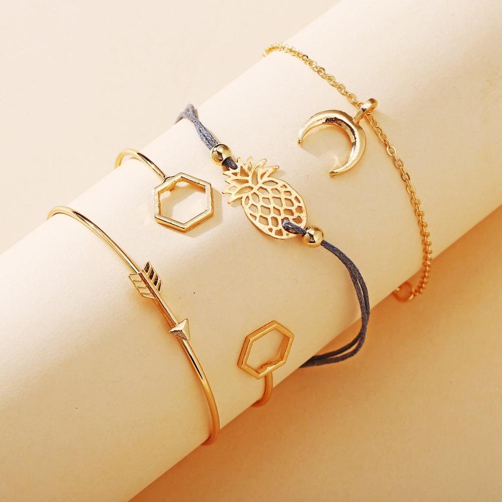 4 Pcs/set Women's Bracelet Pineapple-pattern Geometric Retro Style Bracelet