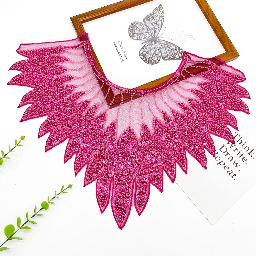 Блестящий кружевной вырез с аппликацией из бисера, нашивка на вырезе, имитация воротника, блестки, кружевной воротник, шитье