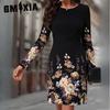 Autumn Women's O-Neck Long Sleeve Printed Slim Temperament Dresses
