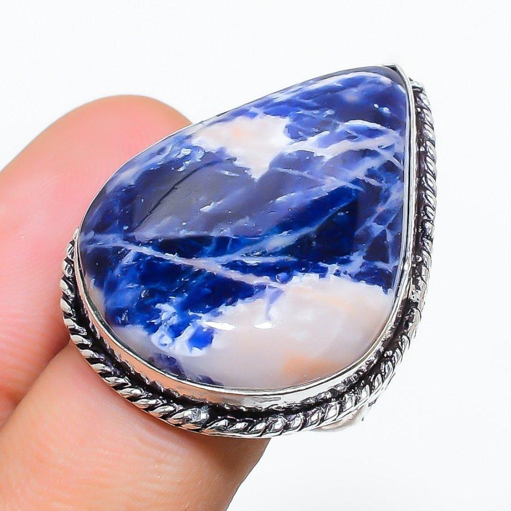 Подарочное кольцо из серебра 925 пробы с натуральным содалитом, размер 10, G7z24