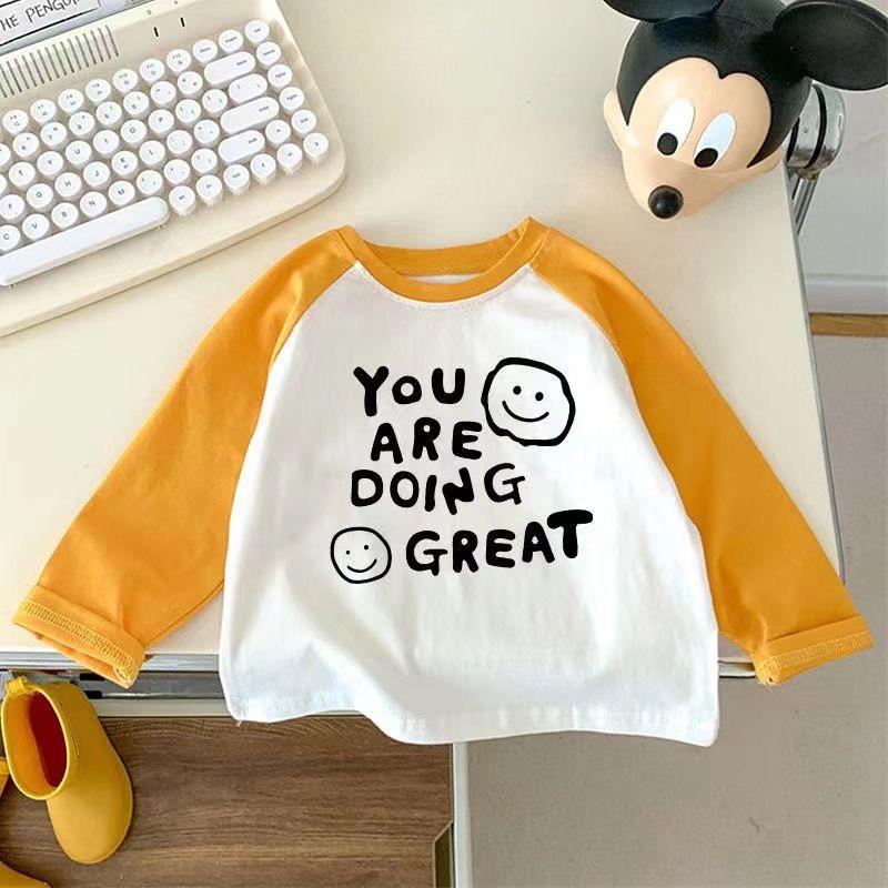 Kids Cotton Long Sleeve T Shirt Spring Autumn Round Neck Block Casual Top For Boys And Girls