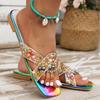 Fashion Gold Rhinestone Flip Flops Woman Clip Toe Flat Sandals for Women Summer Non Slip Beach Slippers Outdoor Slides
