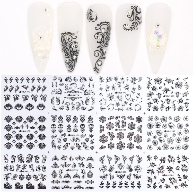 Xiaomi 12PCS / Set Black Nail Stickers Flower Leaf Necklace 3D Sliders Decal Gel Polish Sticker DIY Design Manicure Tips