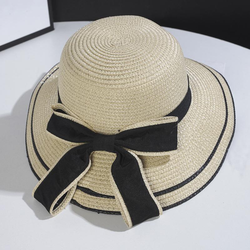 Fashion Outdoor Spring and Summer Woven Straw Hat Women's Versatile Beach Big Edge Bow Sun Shield Hat NobleStyle Sun Shield Ha