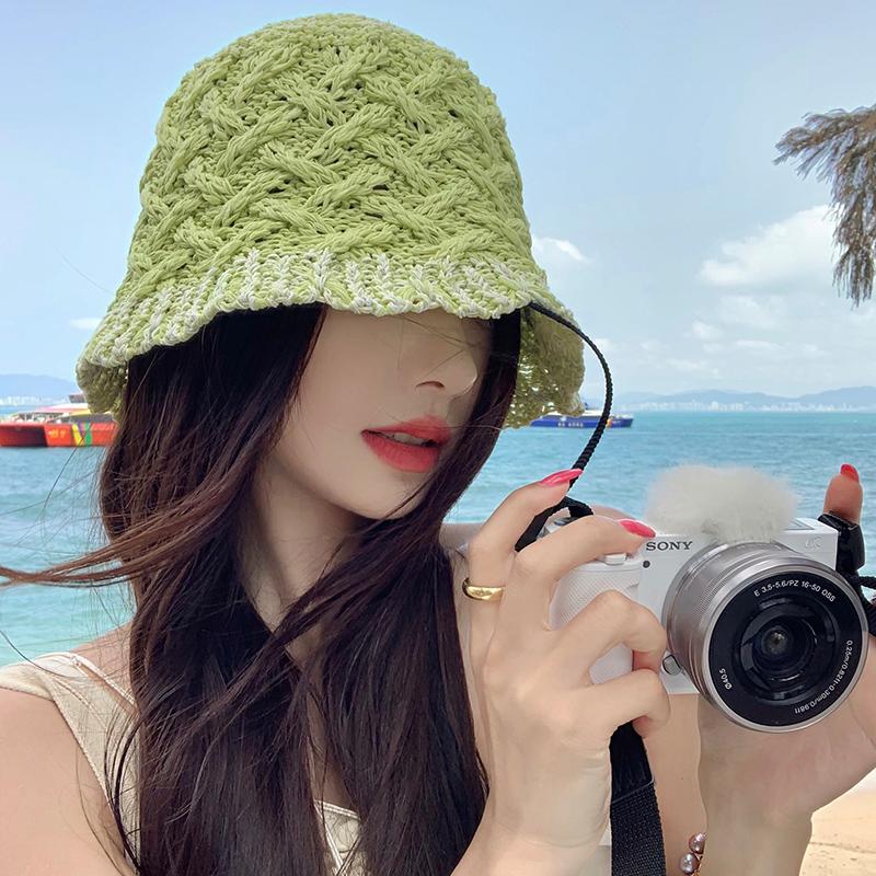 Полая плетеная панама для весны и лета, дышащая солнцезащитная кепка, солнцезащитные кепки, японские свежие зеленые женские шляпы