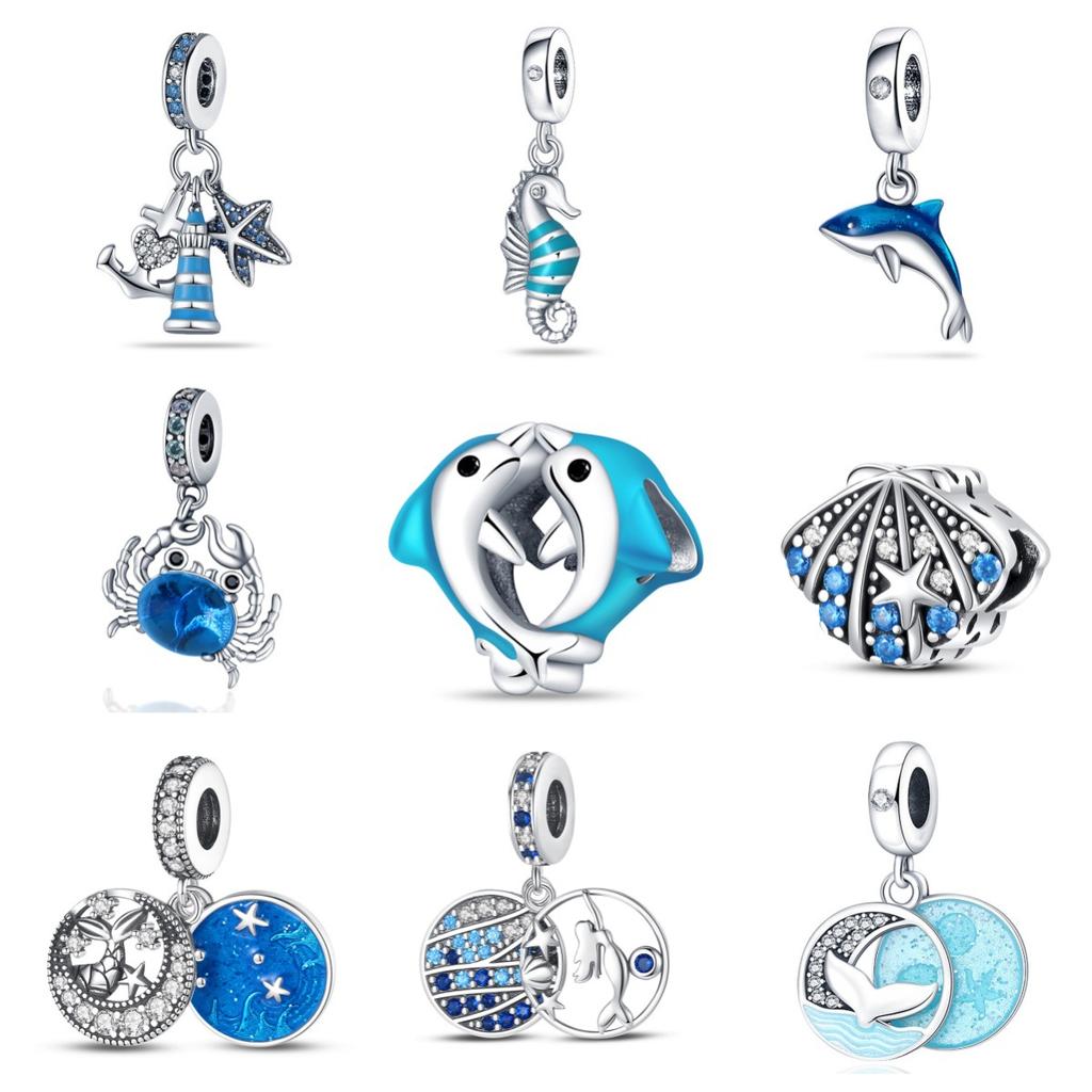 Подвеска Ocean Blue Wind Dolphin Seahorse из бисера с белым медным покрытием из серебра 925 пробы Diy Jewelry Accessories