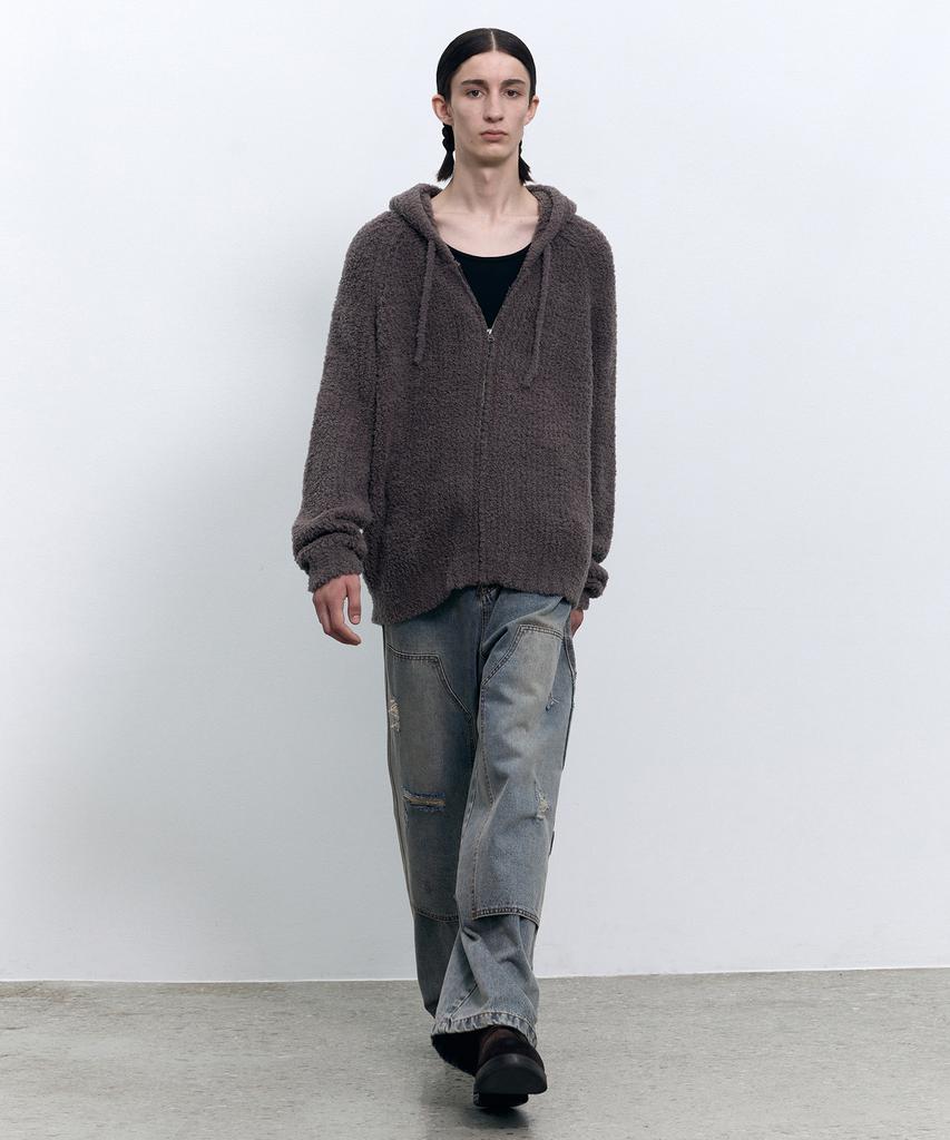 INSILENCE Cozy Soft Hooded Zip-Up Knit Ash Brown