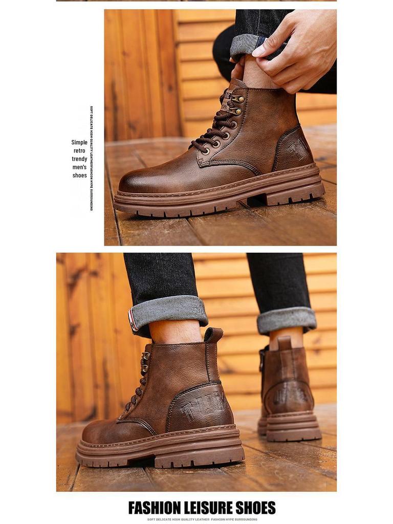 Осенние мужские британские ботинки Мартин - Универсальные, Нескользящие, Водонепроницаемые, Износостойкие Рабочая и Повседневная Спортивная Обувь