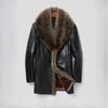 Натуральная кожаная куртка мужская средней длины с воротником из костюмного меха One кожаная куртка мужское пальто с воротником из меха енота