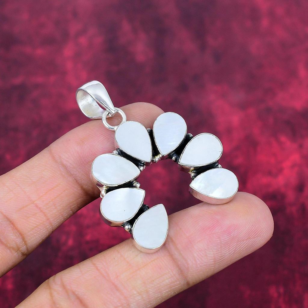 Mother of Pearl Pendant Gemstone Pendant 925 Solid Sterling Silver Pendant, Handmade Jewelry Anniversary Gift