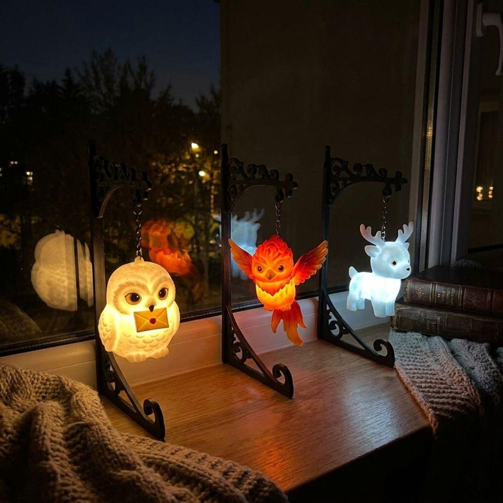 Night Light Vintage Owl Bookshelf Lamp Deer Bird Wrought Iron Bookend Shelf Lamp Fairy Style Fantasy Library Lantern Study Room