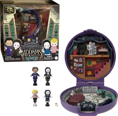 Коллекционный игровой набор Polly Pocket, Компактный набор «Семейка Аддамс», Специальное издание с 4 фигурками персонажей и 10 аксессуарами