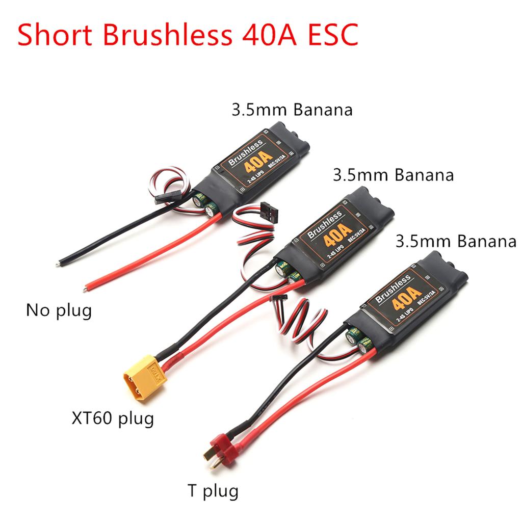 40A Brushless ESC 2 4S Electronic Speed Controller XT60 Plug with 5V 3A BEC 3.5MM Banana Head for Airplane Aircraft