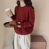 Корейский стиль Короткий и маленький 100% чистая шерсть Погон Круглый вырез Женский вязаный свитер Свободный и ленивый стиль Свитер Тренд