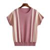 Летняя повседневная полосатая футболка в стиле пэчворк Женская контрастных цветов с круглым вырезом для работы с коротким рукавом Пуловеры Новинка