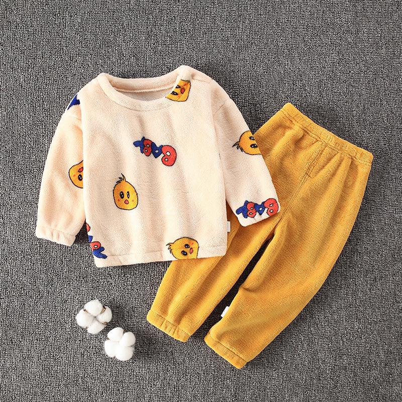 Фланелевый домашний костюм для мальчиков 2024: Пижамы из кораллового флиса для маленьких девочек, осенне-зимняя одежда для сна с длинными рукавами для младенцев