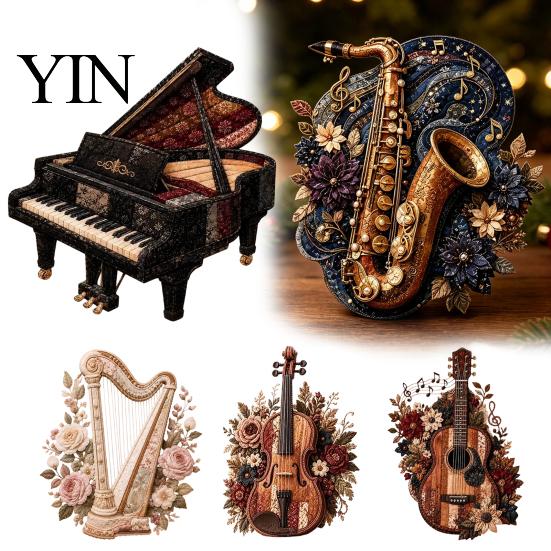 DIY Kits for Weekend Activities Patchwork Music Instrument Kit, Fabric Sewing Set with Pre-cut Craft Projects Families And Tools, Piano Violin