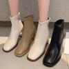 Женские короткие ботинки в французском стиле на толстом каблуке с квадратным носком - осенне-зимние корейские облегающие ботинки Мартин, модные и универсальные.