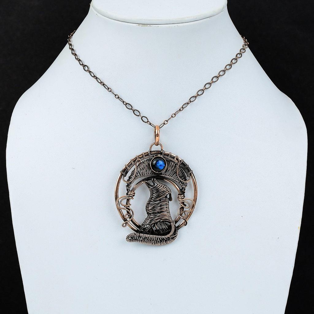 Лабрадорит, драгоценный камень, чистая медная проволока, обернутая подвеской ручной работы, ювелирное изделие, подарок