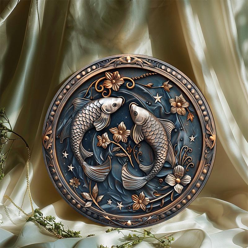 Pisces Zodiac Sign, Round Wooden Wall Art, Durable Protected Wooden Decor for Indoors and Outdoors, Decorative Wall Poster