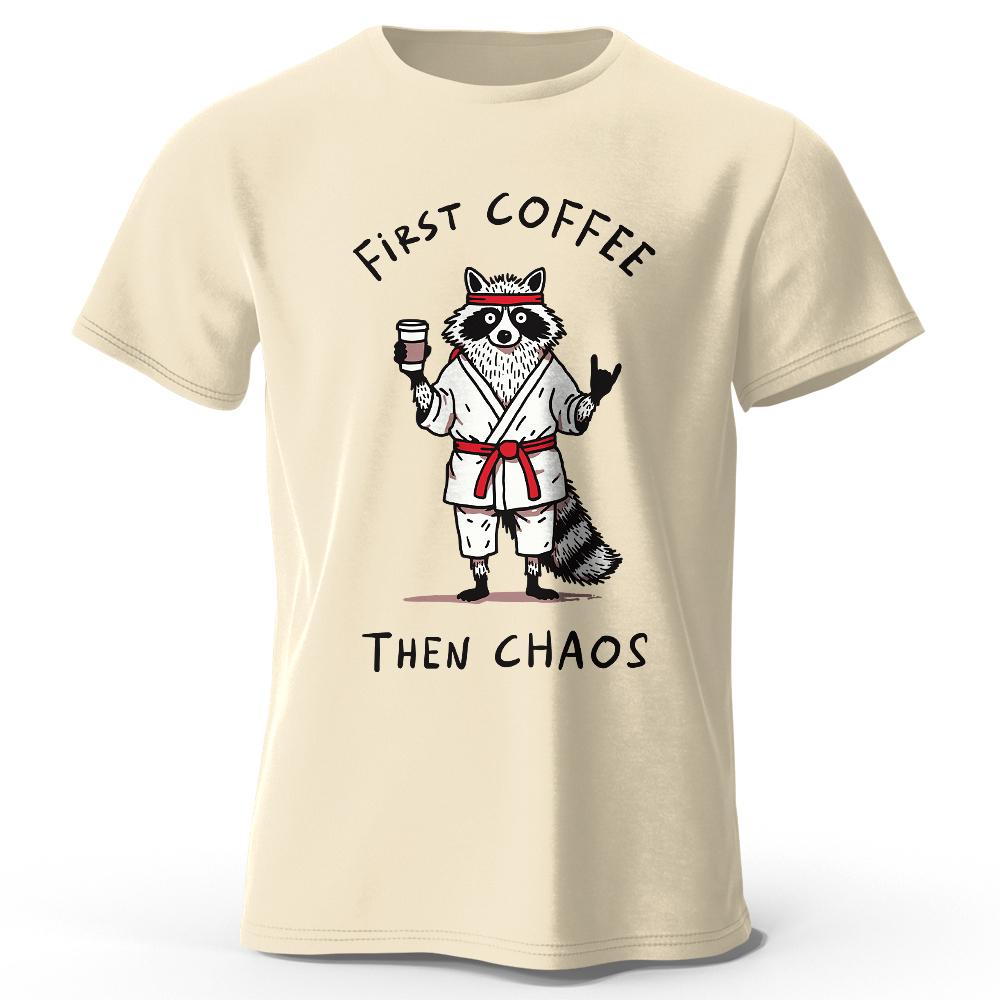 Мужская футболка с принтом "First Coffee" 100% хлопок Оверсайз Утренние графические футболки для женщин Летние топы Кафе Уличная одежда