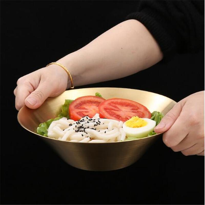 Золотая миска для рисового супа, миска из нержавеющей стали, медная корейская салатница, посуда, однослойная фруктовая салатница