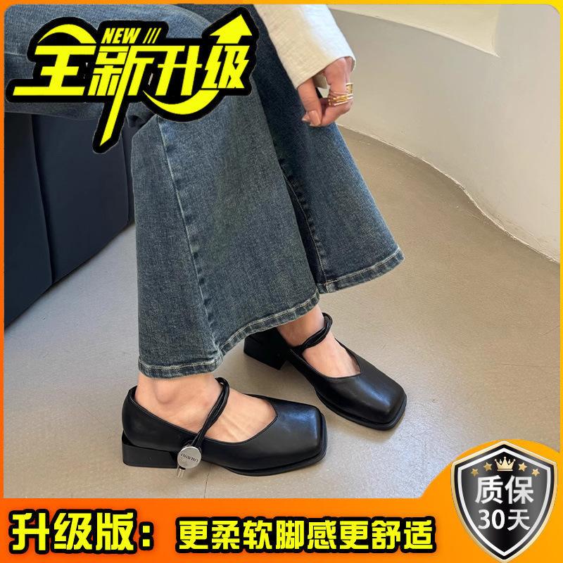Ретро туфли Мэри Джейн с квадратным носком и толстым каблуком, женские весенние новые туфли-лодочки на среднем каблуке с ремешком на подъеме