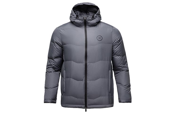 Li Ning Мужская пуховая куртка Темно-серая однотонная AYMN067-5
