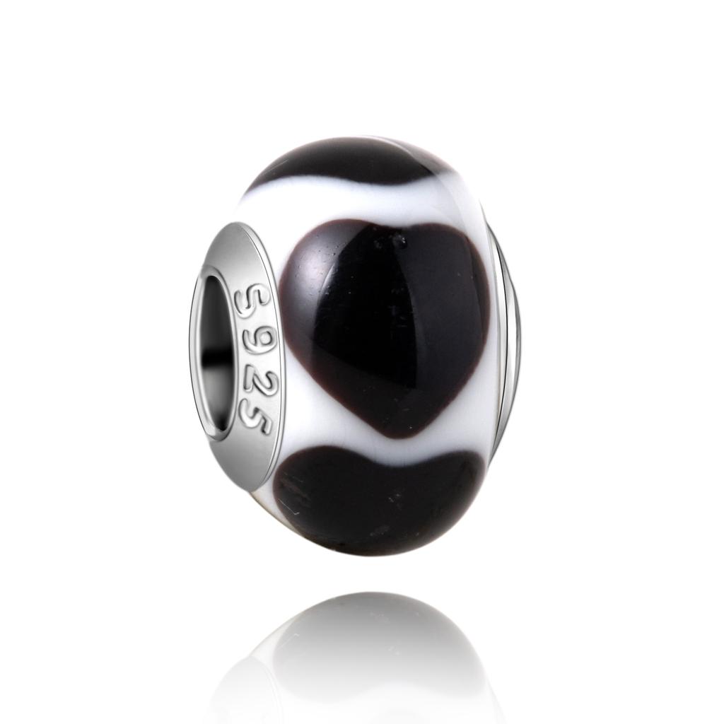 Муранское стекло Серия стерлинговое серебро 925 пробы Медный павлин синий и лепесток цветка Вращается Шарм Подходит для браслета Женские изящные циркониевые аксессуары