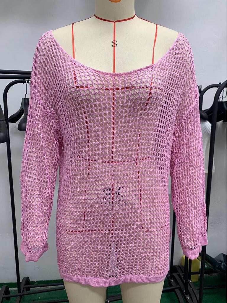 European & American Mesh Knit Bikini Cover-Up Sweater - Women's Summer Beach Sunscreen Shirt