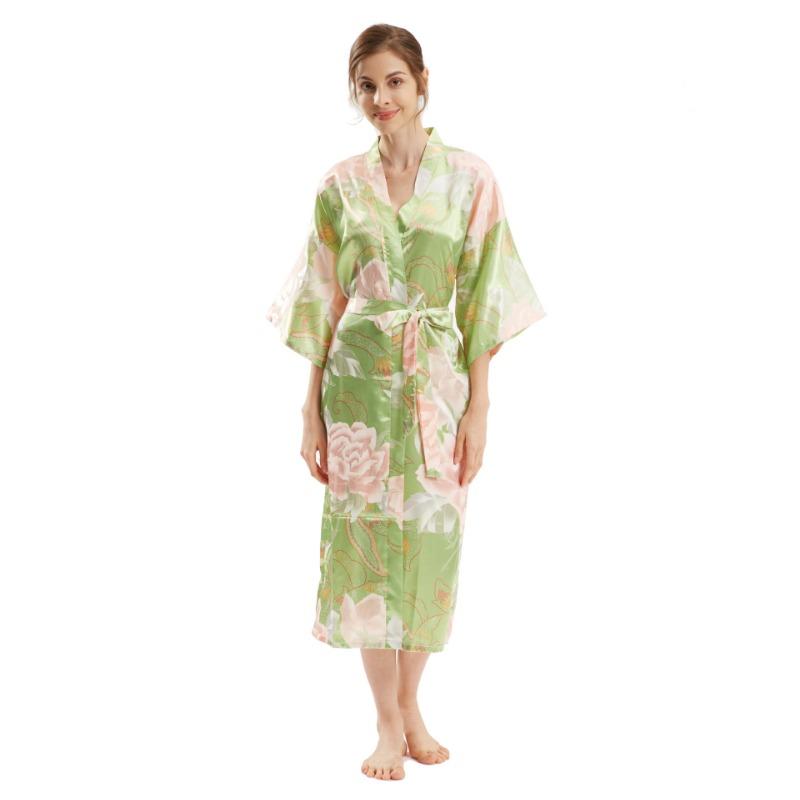 Очень длинный искусственный шелковый атлас, модный темперамент, элегантный большой пионовый шелковый халат, взрывное платье для подружки невесты, утренний халат и кимоно