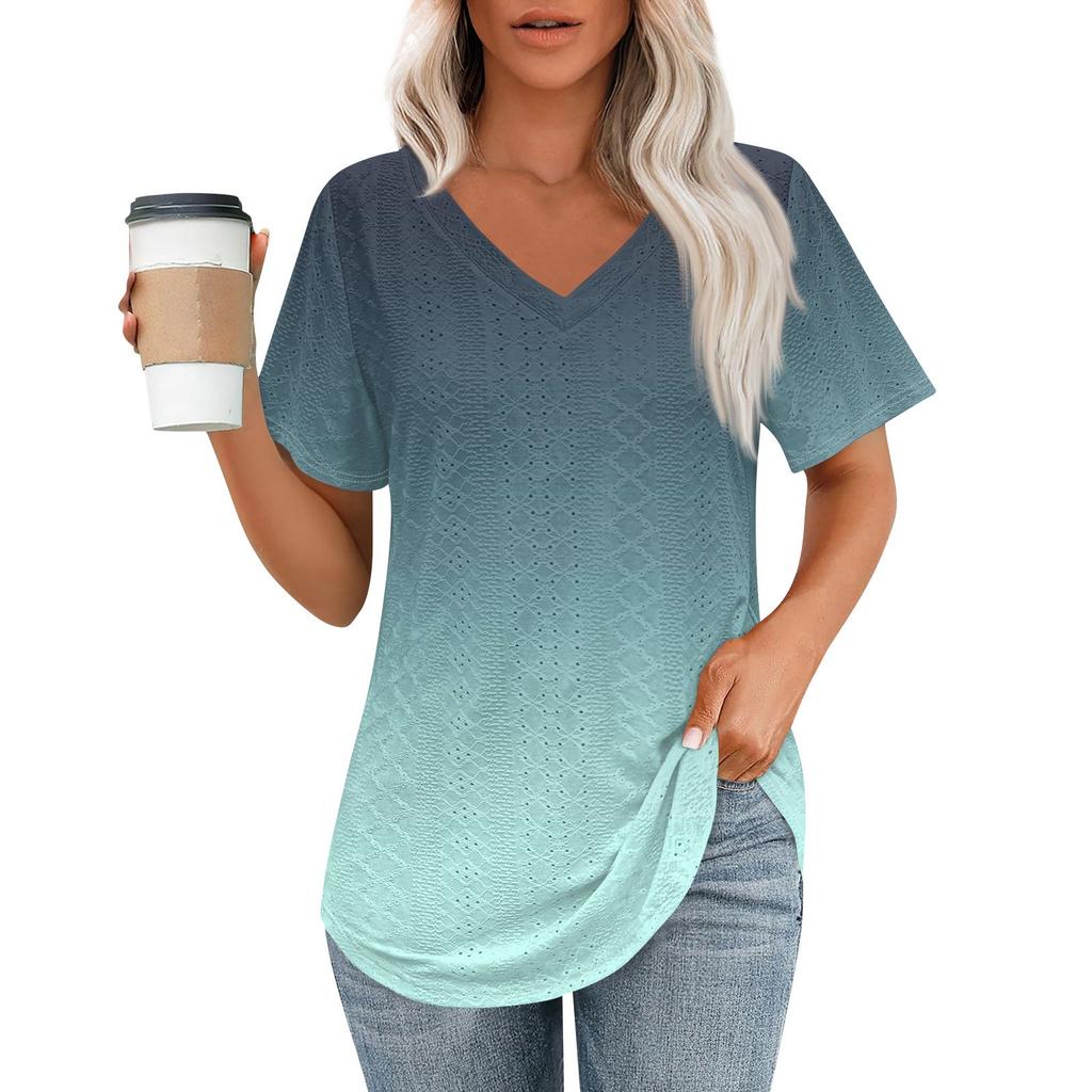 Женские футболки с V-образным вырезом и коротким рукавом, повседневные топы свободного кроя, базовые футболки с закругленным подолом