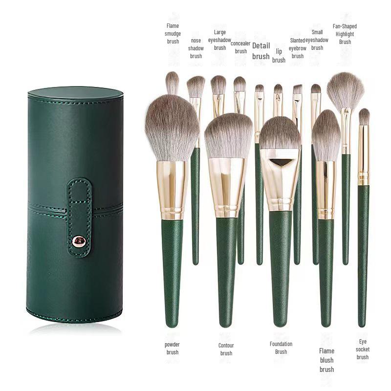 Набор кистей для макияжа Green Cloud из 14 предметов: В комплект входят кисти для пудры, румян и хайлайтера.