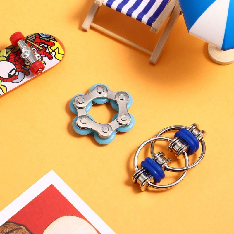 Набор fidget-игрушек из велосипедной цепи - Шесть роликовых цепей и Ключевая флиппи-цепочка Новинка Игрушки для снятия стресса для снятия напряжения Аутизм СДВГ СДВ