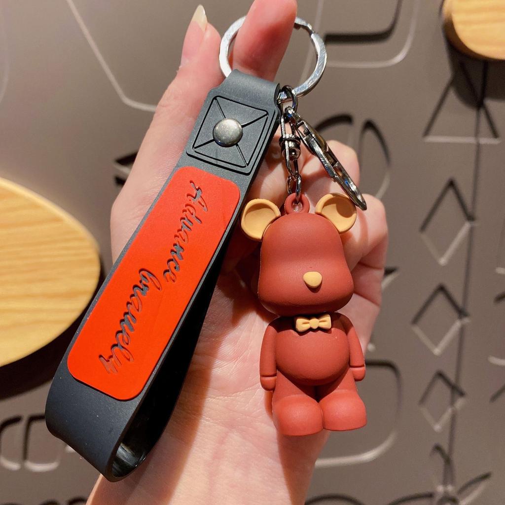 Personalized Silicone Bow Tie Bear Doll Keychain Car Key Chain Cartoon Couple Bag Pendant
