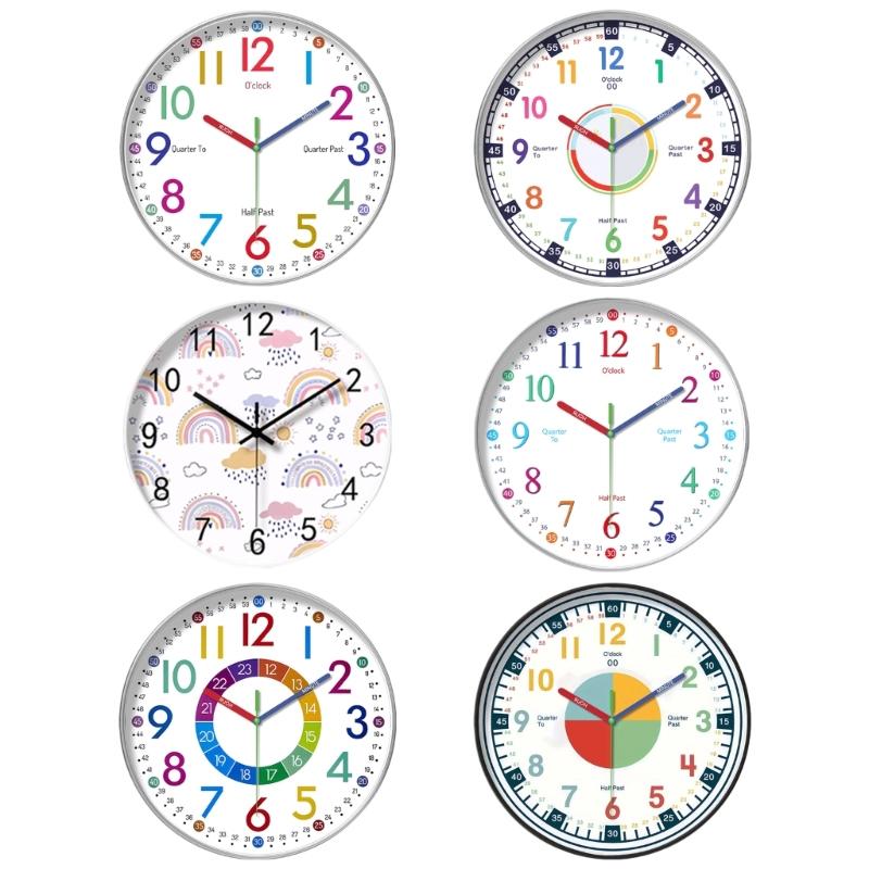 Colorful Kids Teaching Wall Clock Quiet Battery Operated Telling Time Learning Clock for Bedrooms Playrooms Classrooms