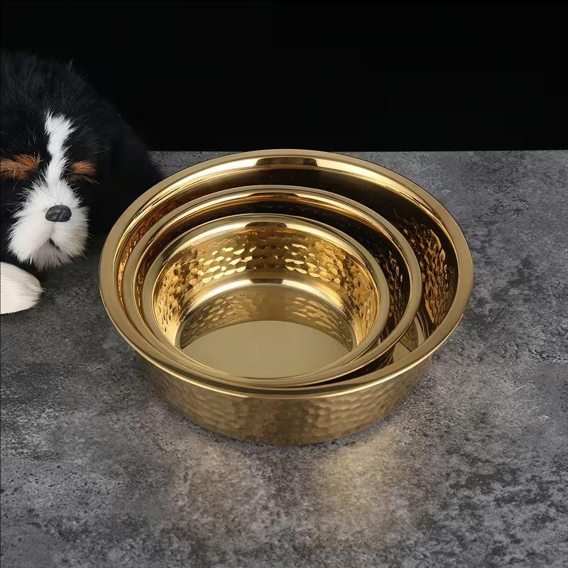 Stainless Steel Gold-Plated Dog And Cat Feeding Bowls Thickened Durable with a Wide Opening for Easy Cleaning Pet Supplies.