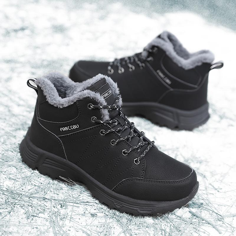 Fashion Men Winter Snow Boots Lace Up Fashion Leather Sneakers Super Warm Boots Outdoor Hiking Boots Work Cotton Shoes for Men