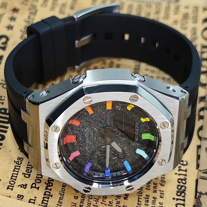 Casio Мужские часы с ЖК-дисплеем и аналоговой индикацией, серия 44 мм, черные, GA-2100-1A1(Watch3--)