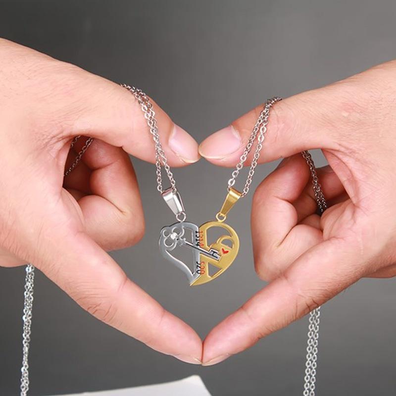 Романтический парный кулон с сердечком и кристаллом «Ее и его любовь», комплект ожерелья, цепочка из нержавеющей стали для любовника на день Святого Валентина