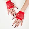 1 Pair Performance Gloves Hollow Out Fishnet Thin Rhinestone Decor High Elasticity Fingerless Thin