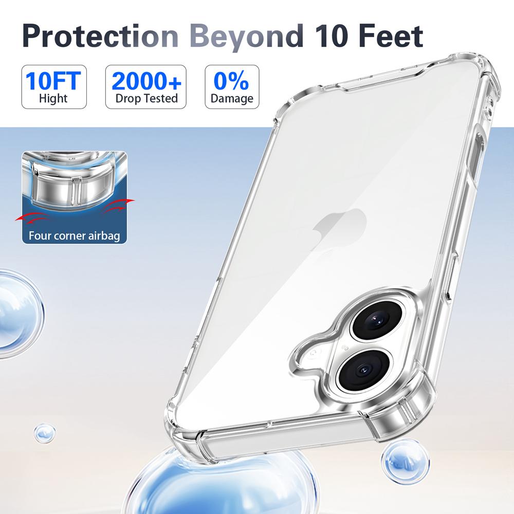 KEYSION Противоударный прозрачный чехол с защитой четырех углов для iPhone 12 13 14 15 16 Pro Max 16e Plus Прозрачная накладка на телефон из мягкого ТПУ+ПК