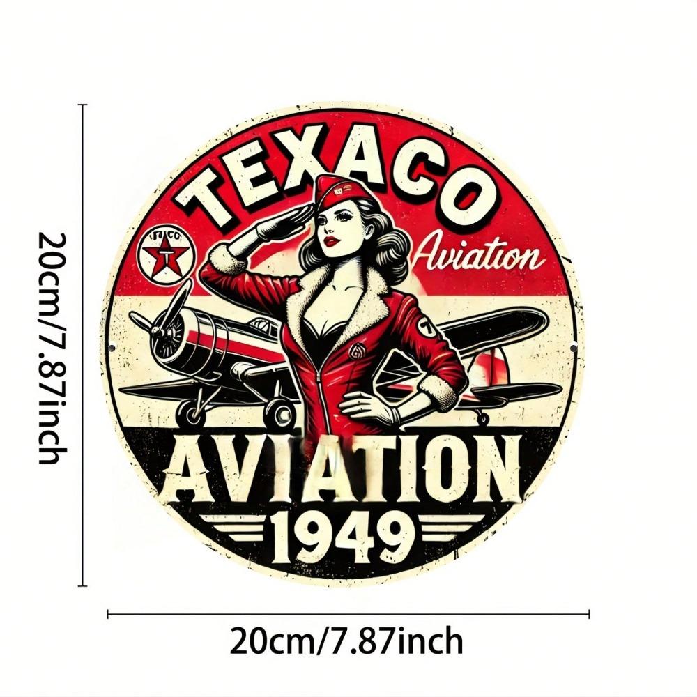 Винтажная металлическая табличка Texaco Aviation 1949 года, 8x8 дюймов, круглая, ретро, настенное искусство, декор для дома и офиса, подарок