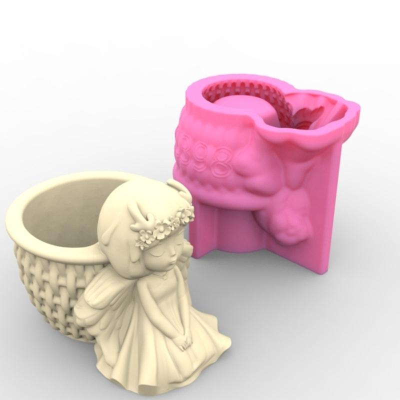 Flower  Silicone Mold 3D Girl Concrete Candlestick Resin Mould  Succulent Planter Molds Craft Art Decoration
