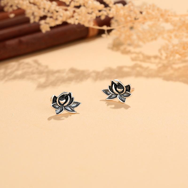 Новые китайские серьги-лотосы женские простые маленькие и свежие серьги в китайском стиле