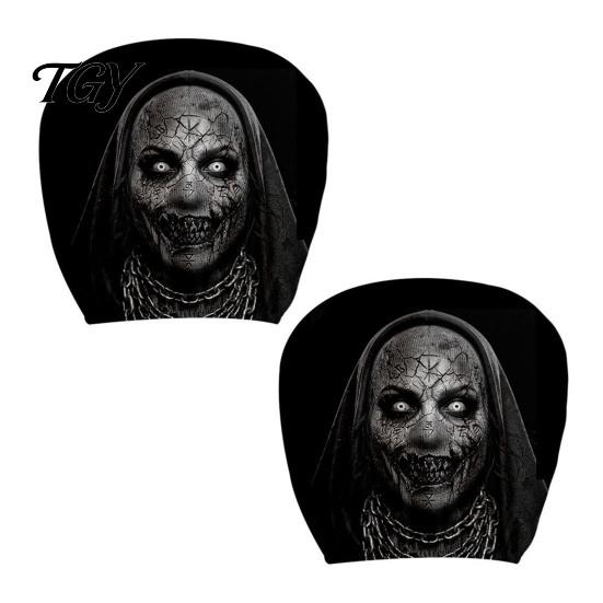 Funny Prank Car Accessories 2Pcs Ghost Face Headrest Covers, Halloween Horror Seat Decorations, Holiday Atmosphere Decor Universal Fit