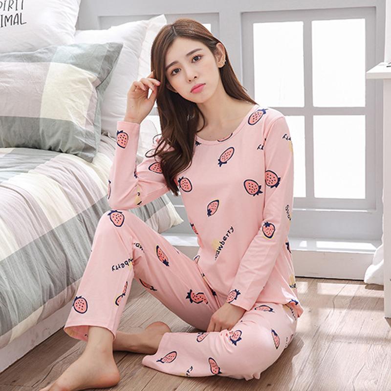 Пижамный комплект из двух предметов с милым принтом и рисунком, одежда для сна, ночная рубашка, пижамы с длинными рукавами, женская домашняя одежда