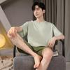 Мужской летний комплект пижамы с коротким рукавом из ледяного шелка - Дышащий и прохладный повседневный домашний костюм
