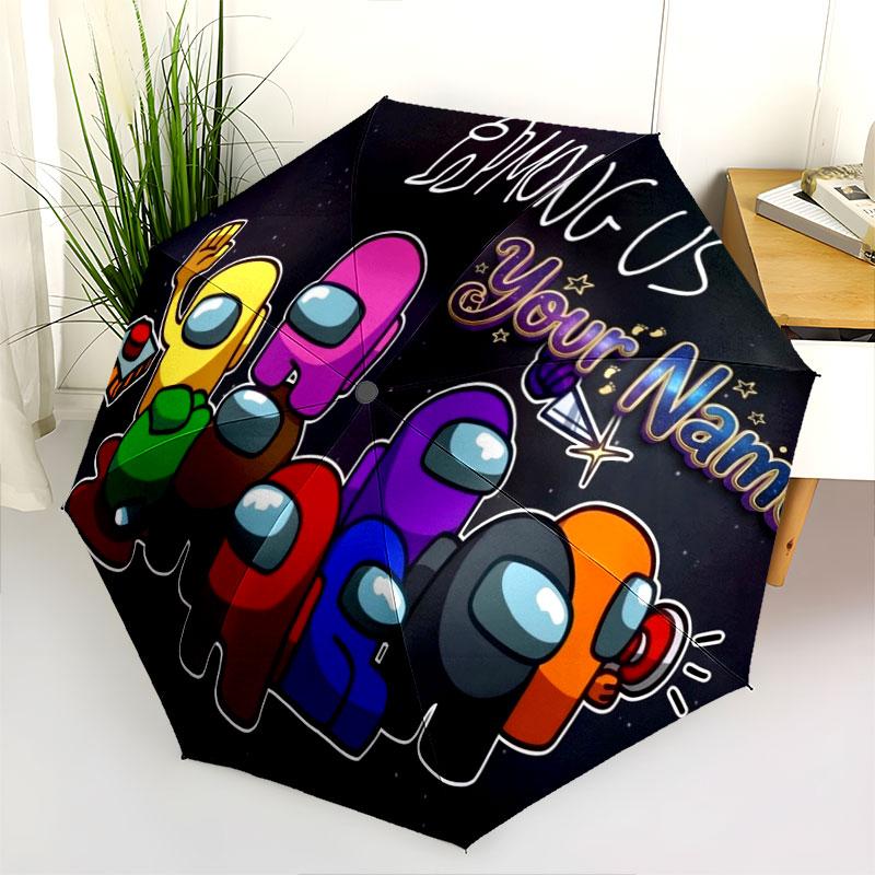 1 PC Automatic Folding Umbrella - Among Us Custom Name Pattern, Portable & Foldable Design with 8 Ribs, Christmas Birthday Gifts