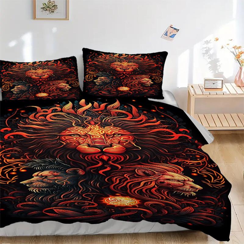 3pcs Lion Headgear Duvet Cover Set, 1 Duvet Cover + 2 Pillowcases (No Insert), High-Definition Print, Home & Dorm yy251123040